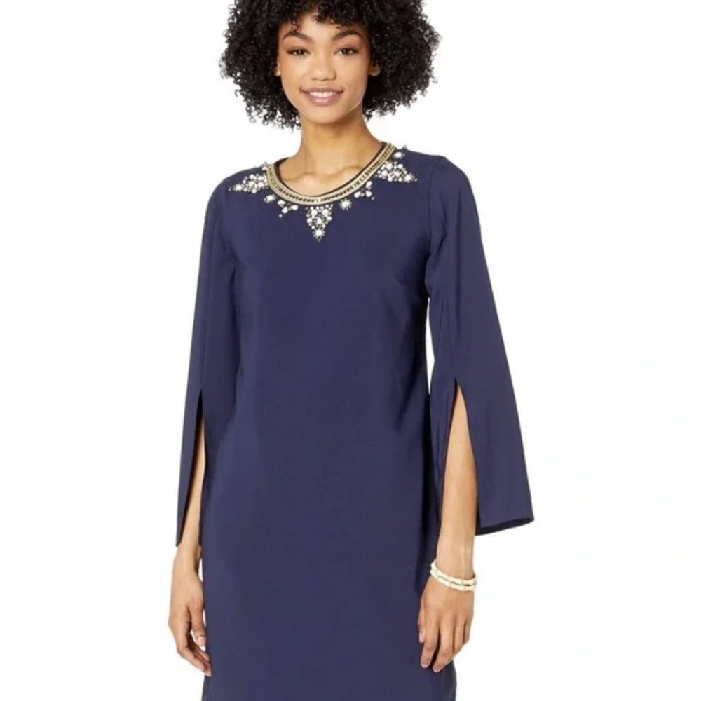 NWT Lilly Pulitzer Women's navy embellished shift dress sz 6. Lined & washable